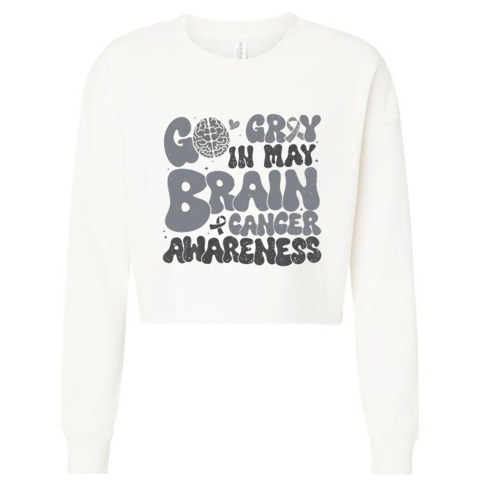 Go Gray In May For Brain Tumor Cancer Awareness Gray Ribbon Cropped Pullover Crew