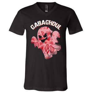 Gabaghoul Ghost Italian Ham Halloween Gabagool Parody V-Neck T-Shirt