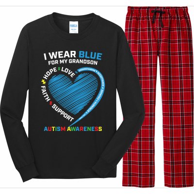 Grandma Grandpa I Wear Blue For My Grandson Autism Awareness Gift Long Sleeve Pajama Set