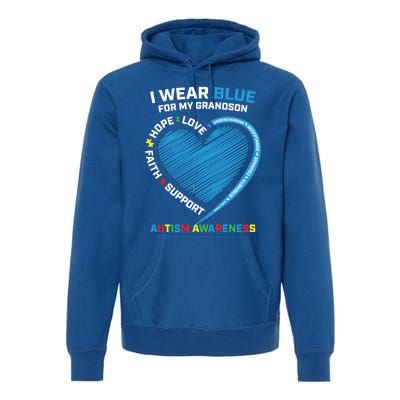 Grandma Grandpa I Wear Blue For My Grandson Autism Awareness Gift Premium Hoodie