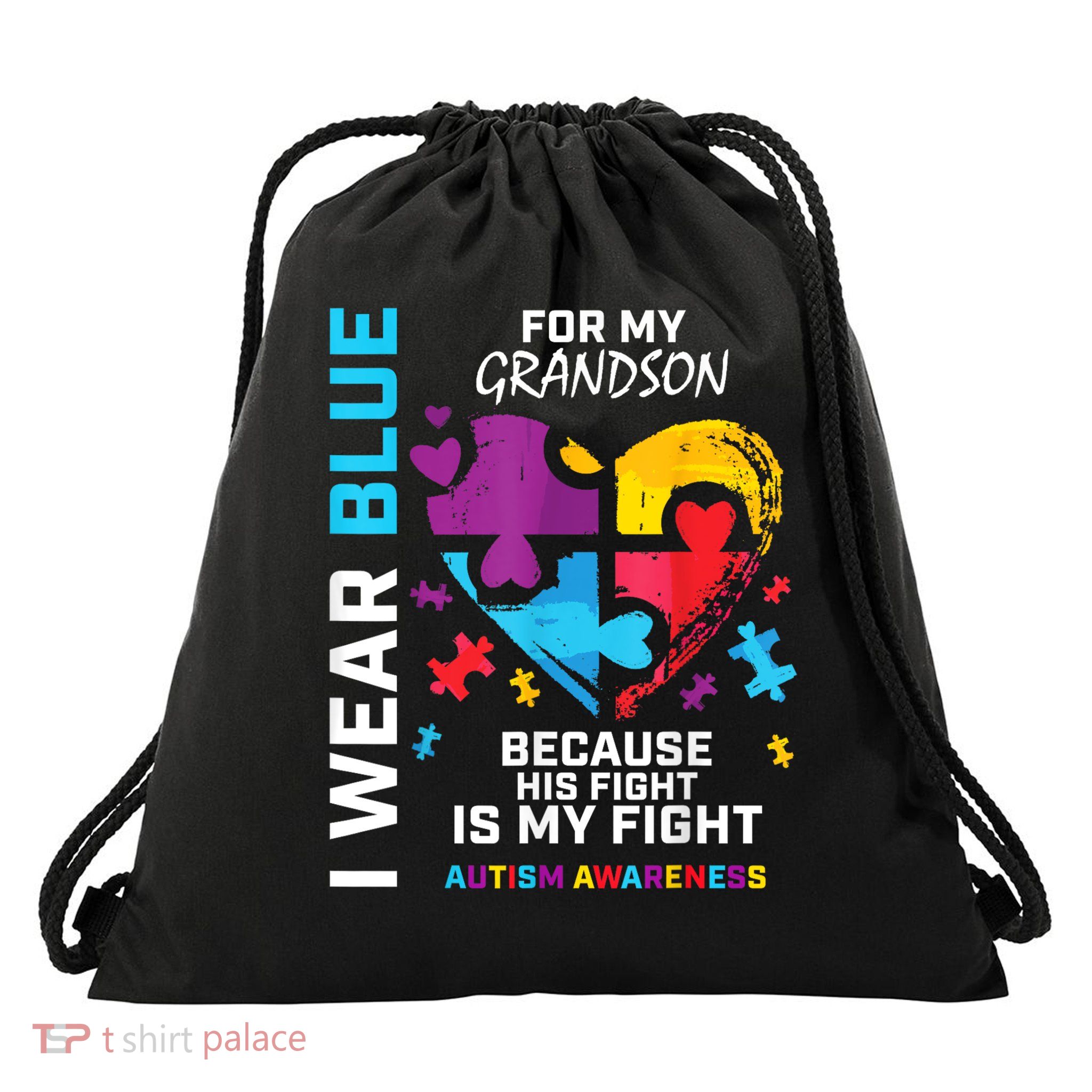 Grandma Grandpa I Wear Blue For My Grandson Autism Awareness Drawstring Bag