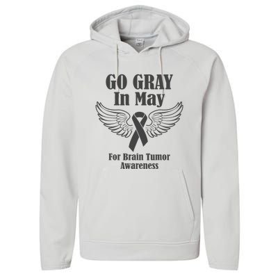 Go Gray In May Brain Tumor Awareness Cancer Hope Gray Ribbon Performance Fleece Hoodie