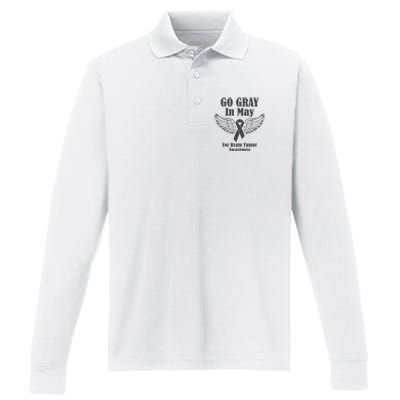 Go Gray In May Brain Tumor Awareness Cancer Hope Gray Ribbon Performance Long Sleeve Polo