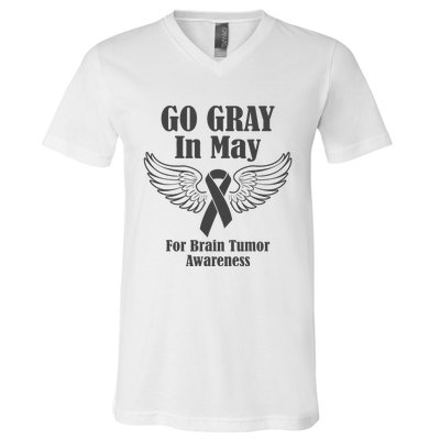 Go Gray In May Brain Tumor Awareness Cancer Hope Gray Ribbon V-Neck T-Shirt