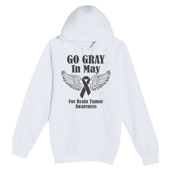 Go Gray In May Brain Tumor Awareness Cancer Hope Gray Ribbon Premium Pullover Hoodie