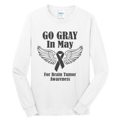 Go Gray In May Brain Tumor Awareness Cancer Hope Gray Ribbon Tall Long Sleeve T-Shirt