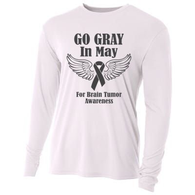 Go Gray In May Brain Tumor Awareness Cancer Hope Gray Ribbon Cooling Performance Long Sleeve Crew