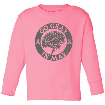 Go Gray In May Brain Cancer Tumor Awareness Wear Gray Ribbon Toddler Long Sleeve Shirt