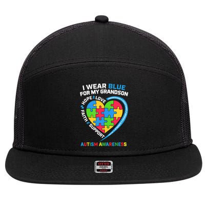 Grandma Grandpa I Wear Blue For My Grandson Autism Awareness Gift 7 Panel Mesh Trucker Snapback Hat