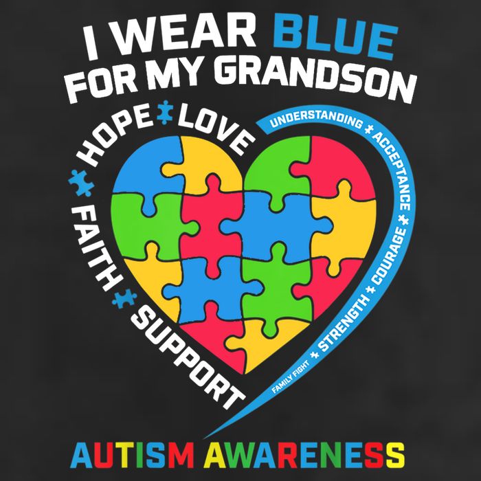 Grandma Grandpa I Wear Blue For My Grandson Autism Awareness Gift Beanie