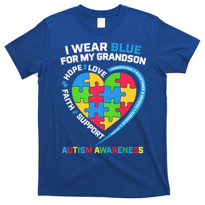 Grandma Grandpa I Wear Blue For My Grandson Autism Awareness Gift T-Shirt