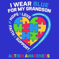 Grandma Grandpa I Wear Blue For My Grandson Autism Awareness Gift V-Neck T-Shirt