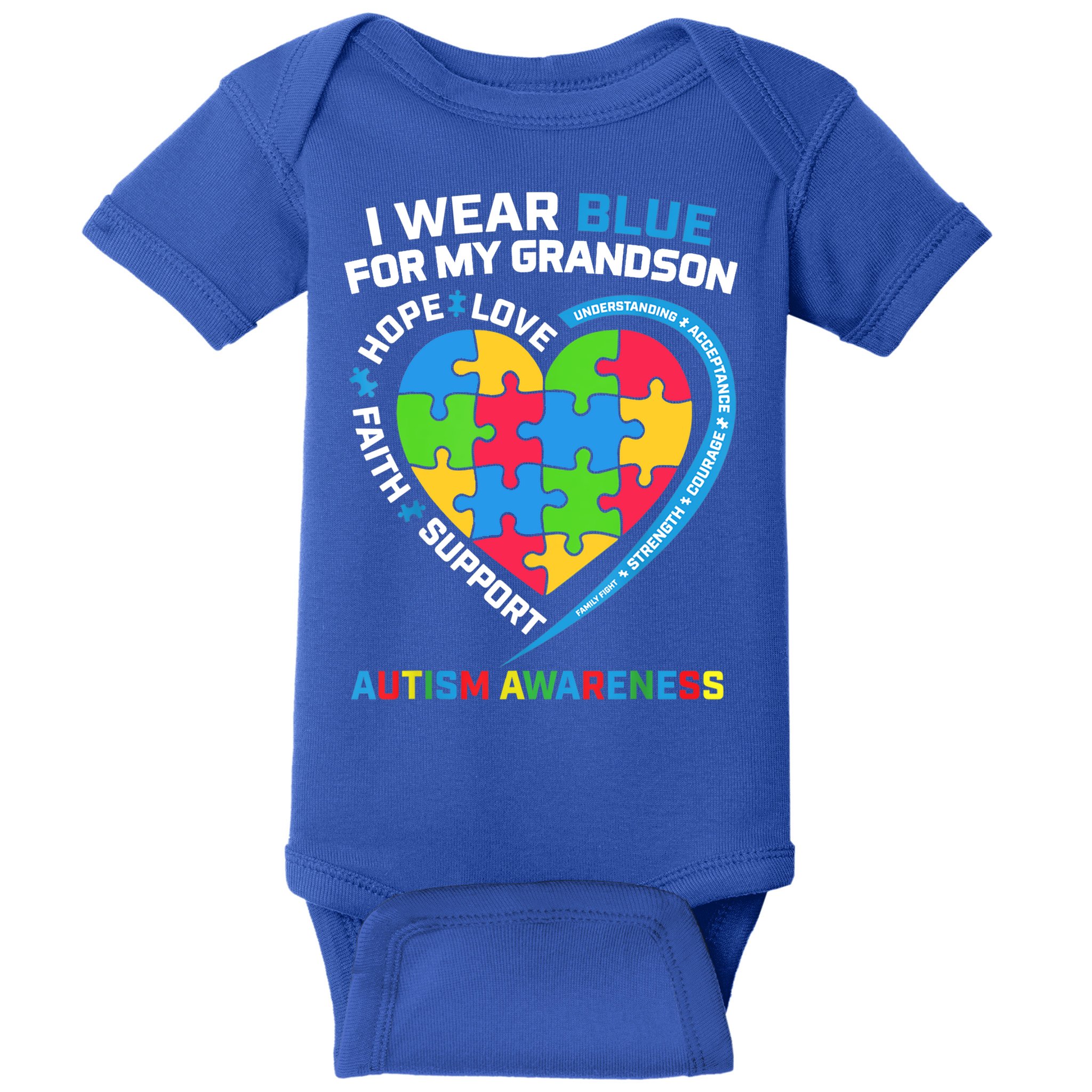 Grandma Grandpa I Wear Blue For My Grandson Autism Awareness Gift Baby Bodysuit