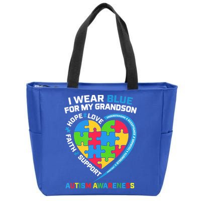 Grandma Grandpa I Wear Blue For My Grandson Autism Awareness Gift Zip Tote Bag