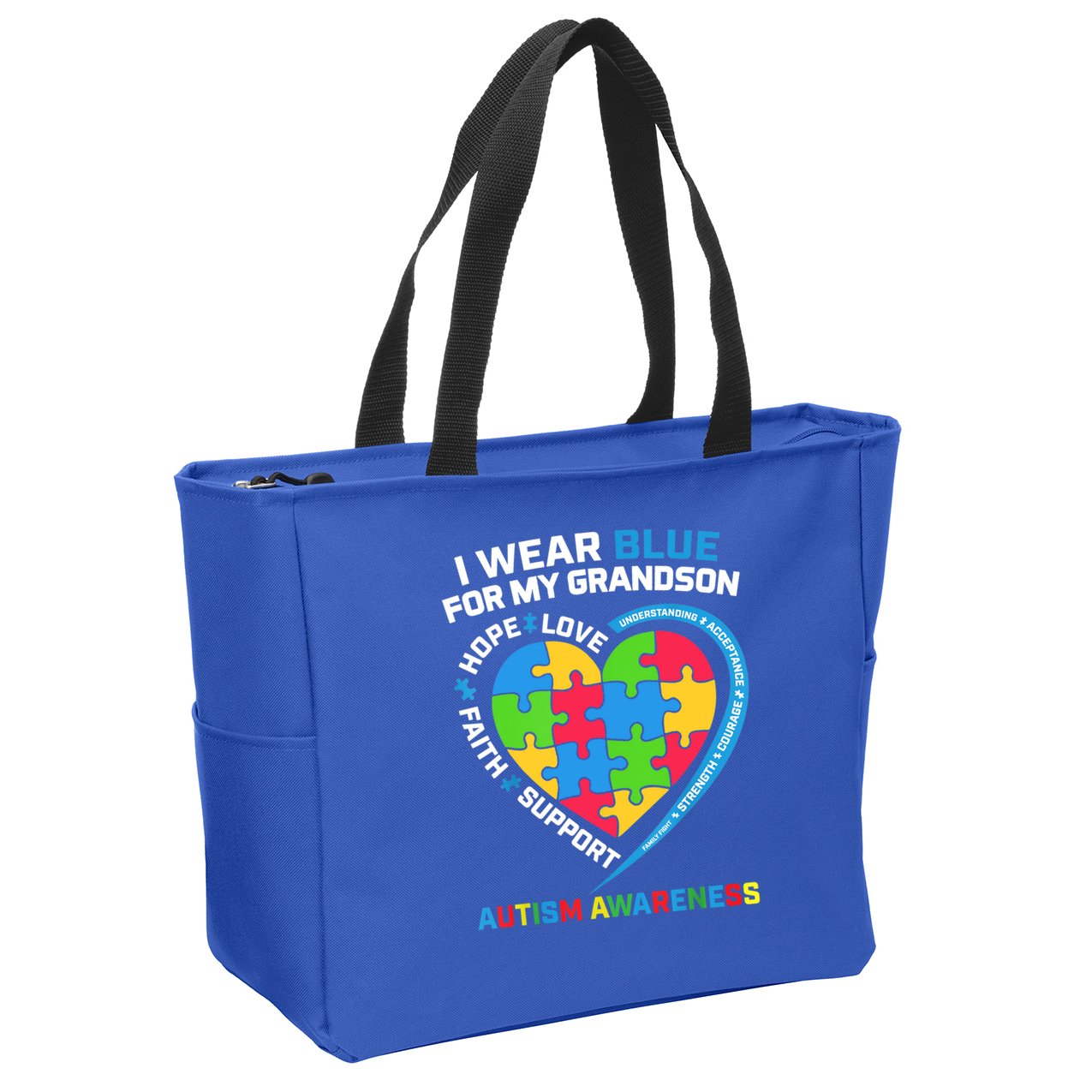 Grandma Grandpa I Wear Blue For My Grandson Autism Awareness Gift Zip Tote Bag