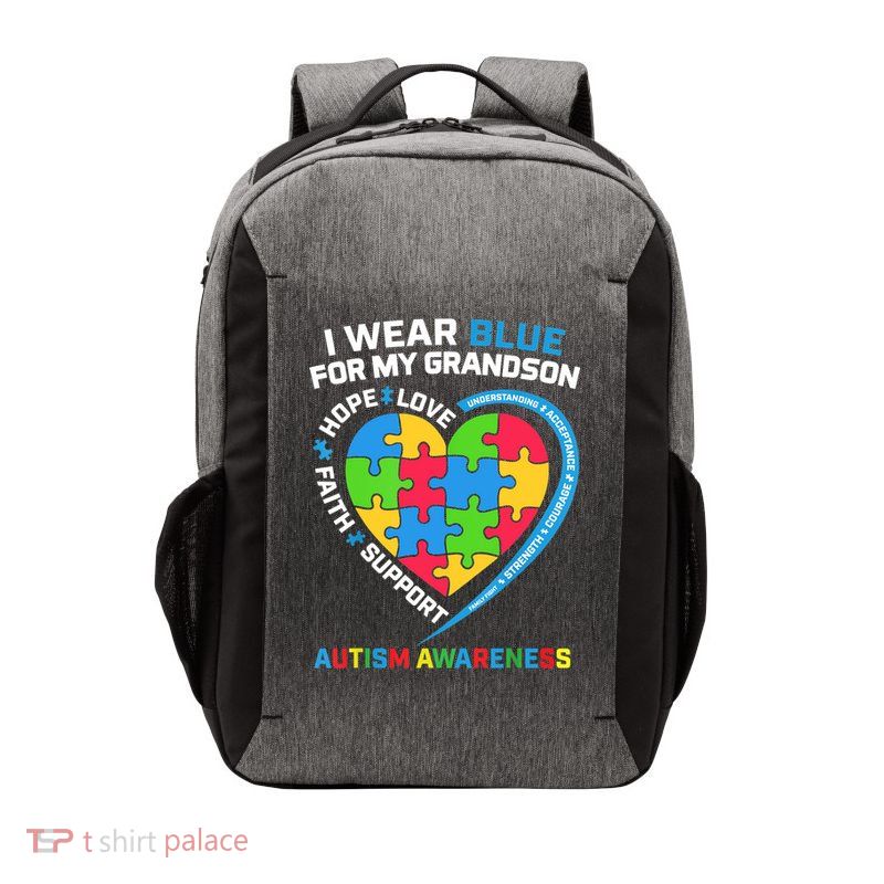 Grandma Grandpa I Wear Blue For My Grandson Autism Awareness Gift Vector Backpack