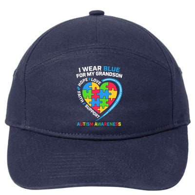 Grandma Grandpa I Wear Blue For My Grandson Autism Awareness Gift 7-Panel Snapback Hat