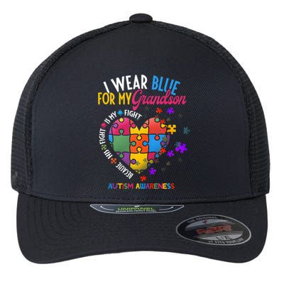 Grandma Grandpa I Wear Blue For My Grandson Autism Awareness Flexfit Unipanel Trucker Cap