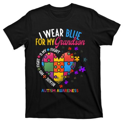 Grandma Grandpa I Wear Blue For My Grandson Autism Awareness T-Shirt