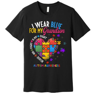 Grandma Grandpa I Wear Blue For My Grandson Autism Awareness Premium T-Shirt