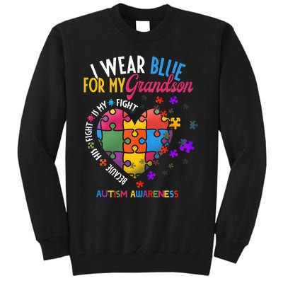 Grandma Grandpa I Wear Blue For My Grandson Autism Awareness Tall Sweatshirt