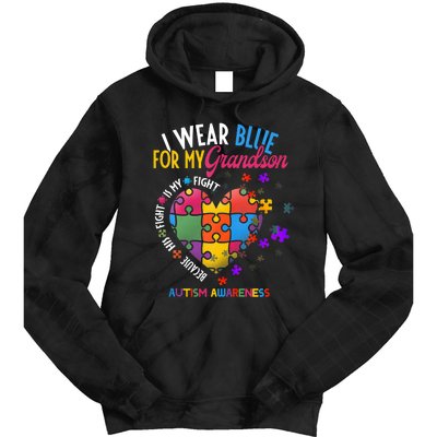 Grandma Grandpa I Wear Blue For My Grandson Autism Awareness Tie Dye Hoodie