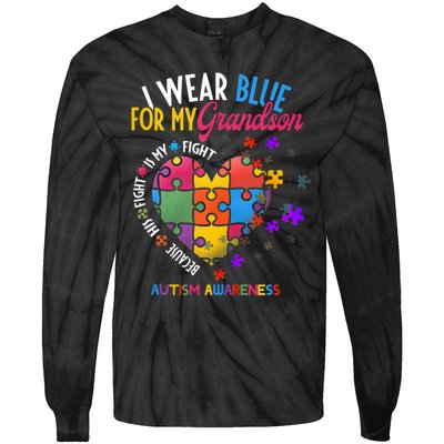 Grandma Grandpa I Wear Blue For My Grandson Autism Awareness Tie-Dye Long Sleeve Shirt