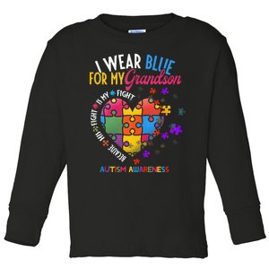 Grandma Grandpa I Wear Blue For My Grandson Autism Awareness Toddler Long Sleeve Shirt