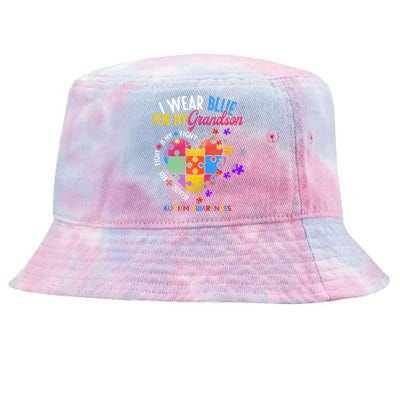 Grandma Grandpa I Wear Blue For My Grandson Autism Awareness Tie-Dyed Bucket Hat