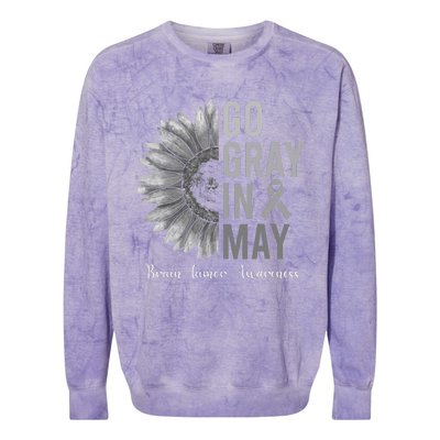 Go Gray In May Brain Tumor Cancer Awareness Gray Sunflower Colorblast Crewneck Sweatshirt