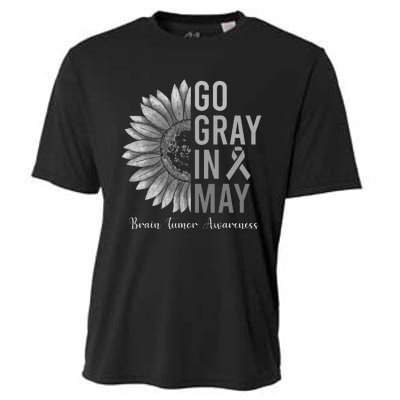 Go Gray In May Brain Tumor Cancer Awareness Gray Sunflower Cooling Performance Crew T-Shirt