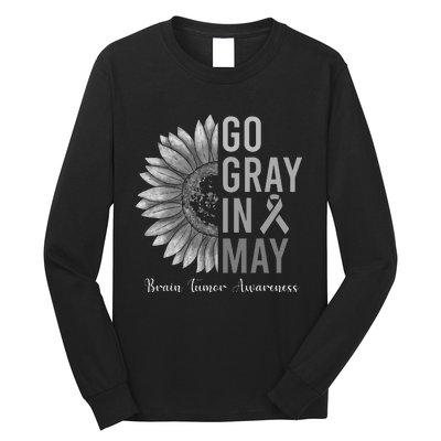 Go Gray In May Brain Tumor Cancer Awareness Gray Sunflower Long Sleeve Shirt