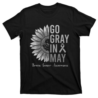 Go Gray In May Brain Tumor Cancer Awareness Gray Sunflower T-Shirt