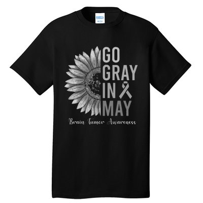 Go Gray In May Brain Tumor Cancer Awareness Gray Sunflower Tall T-Shirt