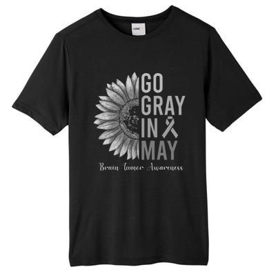 Go Gray In May Brain Tumor Cancer Awareness Gray Sunflower Tall Fusion ChromaSoft Performance T-Shirt