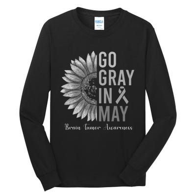 Go Gray In May Brain Tumor Cancer Awareness Gray Sunflower Tall Long Sleeve T-Shirt