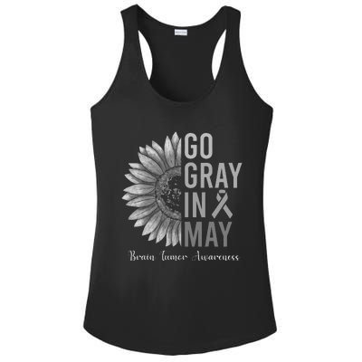 Go Gray In May Brain Tumor Cancer Awareness Gray Sunflower Ladies PosiCharge Competitor Racerback Tank