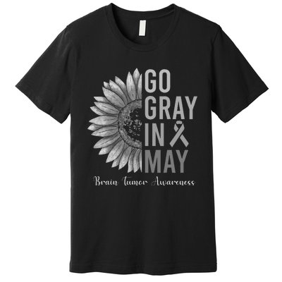 Go Gray In May Brain Tumor Cancer Awareness Gray Sunflower Premium T-Shirt