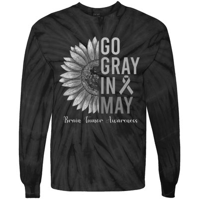 Go Gray In May Brain Tumor Cancer Awareness Gray Sunflower Tie-Dye Long Sleeve Shirt