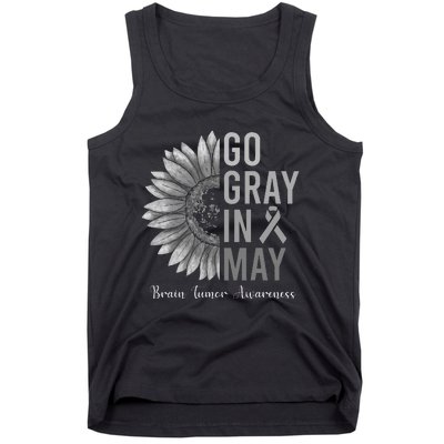 Go Gray In May Brain Tumor Cancer Awareness Gray Sunflower Tank Top