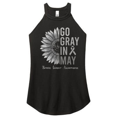 Go Gray In May Brain Tumor Cancer Awareness Gray Sunflower Women’s Perfect Tri Rocker Tank