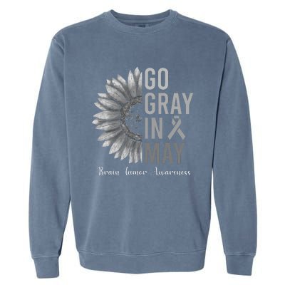 Go Gray In May Brain Tumor Cancer Awareness Gray Sunflower Garment-Dyed Sweatshirt