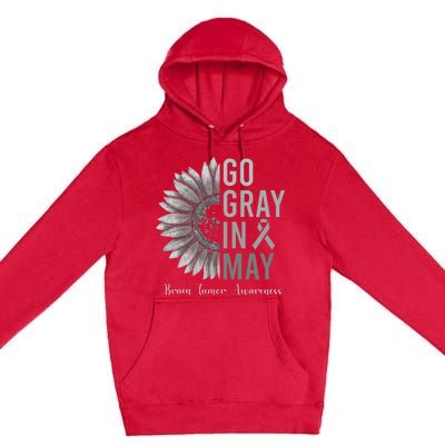 Go Gray In May Brain Tumor Cancer Awareness Gray Sunflower Premium Pullover Hoodie