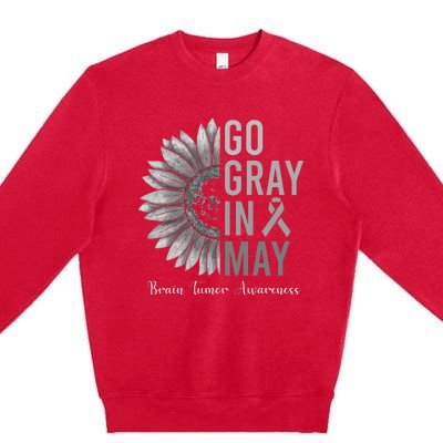 Go Gray In May Brain Tumor Cancer Awareness Gray Sunflower Premium Crewneck Sweatshirt