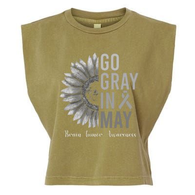 Go Gray In May Brain Tumor Cancer Awareness Gray Sunflower Garment-Dyed Women's Muscle Tee