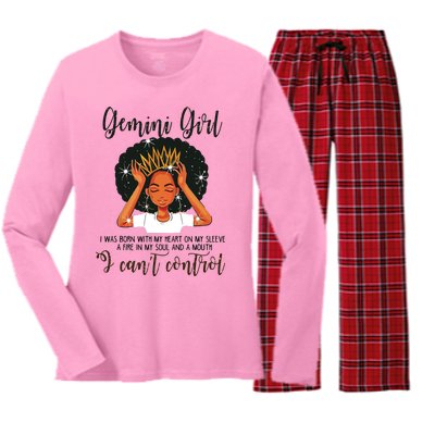 Gemini Girl I Cant Control Zodiac Birthday Black Woman Women's Long Sleeve Flannel Pajama Set 