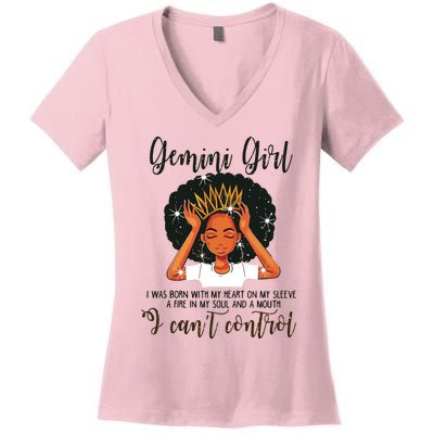 Gemini Girl I Cant Control Zodiac Birthday Black Woman Women's V-Neck T-Shirt