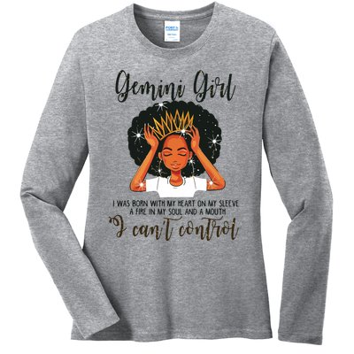 Gemini Girl I Cant Control Zodiac Birthday Black Woman Ladies Long Sleeve Shirt