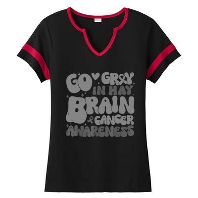 Go Gray In May Brain Cancer Awareness Cute Gift Ladies Halftime Notch Neck Tee