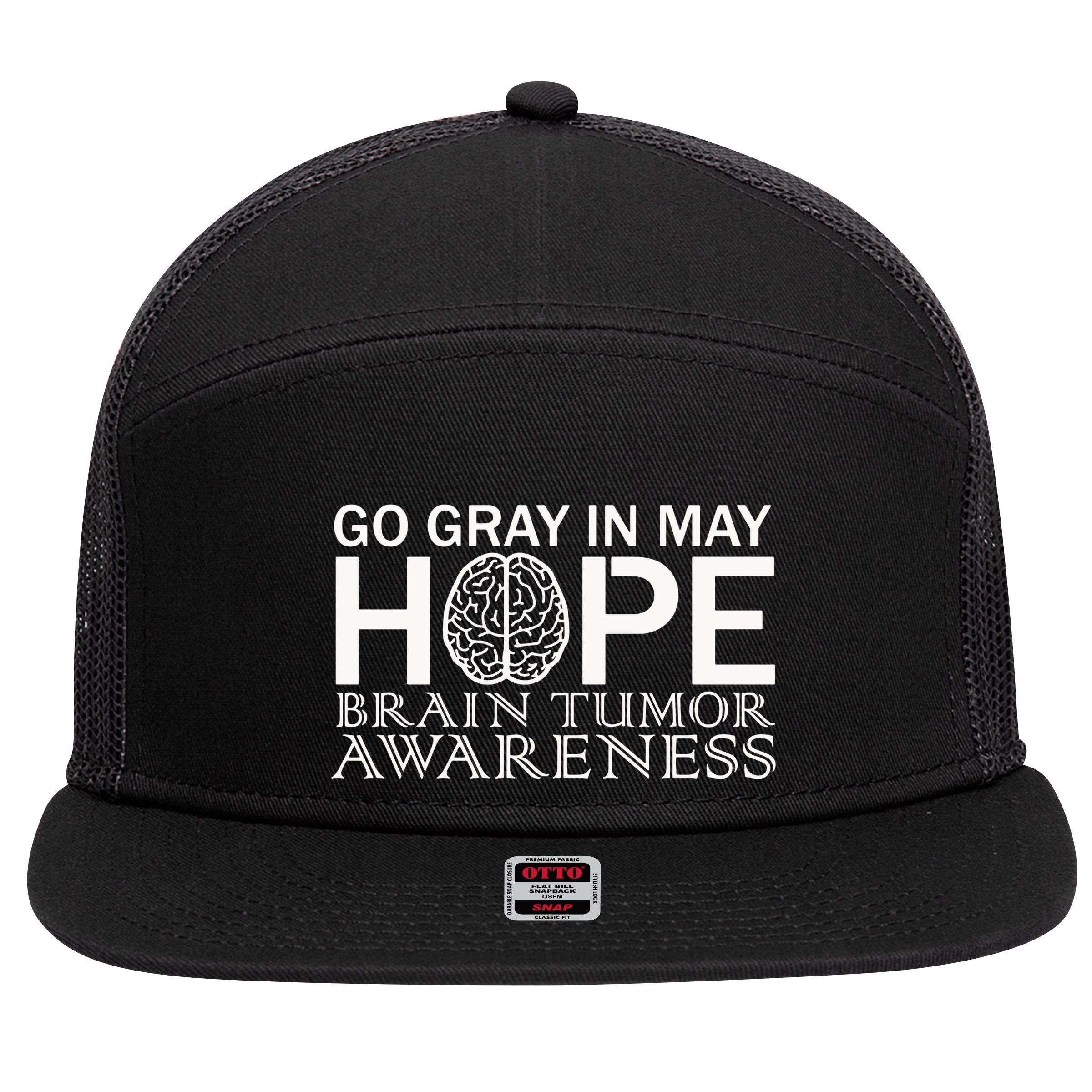 Go Gray In May Brain Cancer 7 Panel Mesh Trucker Snapback Hat